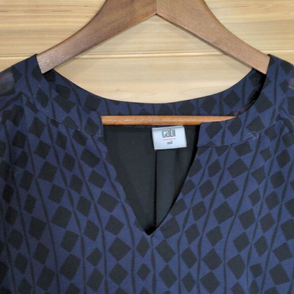 CAbi #3102 Harlequin Shift Dress Blue and Black size Medium - Picture 2 of 9